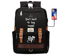 YIUNL Fashion Words Printed Don't touch my bag muggle Rucksack, Harry Magic Backpack, 7~15 Grade Student Pack Large Black