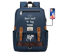YIUNL Fashion Words Printed Don't touch my bag muggle Rucksack, Harry Magic Backpack, 7~15 Grade Student Pack Large NavyBlue