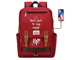 YIUNL Fashion Words Printed Don't touch my bag muggle Rucksack, Harry Magic Backpack, 7~15 Grade Student Pack Large Red