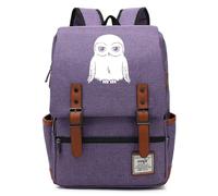 YIUNL Harry Magic Schoolbag, Cute Owl Hedwig Print Laptop Backpack, Lightweight College Rucksack for Women Purple Large