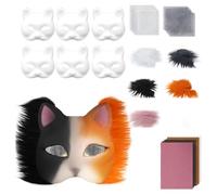 YIUPEDRFG Faux Fur Cat Mask Making Kit With Eye Mesh And Gem Sticker DIY Mask Making Kit Paper Pre Felted Therian Cat Mask Kit, E