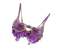 YIUPEDRFG Feel Amazing In Glitter Bra Any Belly Dancing Routine Free Size Sequin Tassel Halter Belly Dance Bra Adjusted Neck Strap, Purple, 36 Size