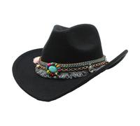 YIUPEDRFG Lightweight and Comfortable Cowboy Hat with Tassel Belt Children Wool Hollow Western Cowboy Hat Polyester Premium, Black