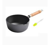 Yiustldd Cast Iron Saucepan, 16Cm Non-Stick Pan Small Milk Pot with Wooden Handle for Induction, Electric And Gas Hobs, Uncoated Stock Pot Skillet,16cm