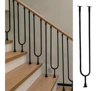 Yiustldd Hollow Metal Railing Spindles, Angle Adjustable Stair Railing with Shoe & Connector, Black Balustrades for Indoor - Straight Type,2pack