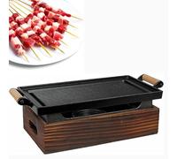 Yiustldd Portable BBQ Grill Tabletop Alcohol Stove, Hotel Japanese Style Barbecue Plate Charcoal Grill, Dining Table-top Hibachi with Wooden Base,37x20x16cm