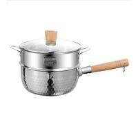 Yiustldd Traditional Japanese Yukihira Pan with Lid & Steamer, Stainless Steel Milk Sauce Pan Hammered Nostick Saucepan for Ramen/Milk Etc,16cm