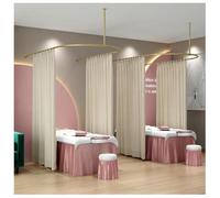Yiustldd White, Beauty Salon Partition Curtain,Light-Transmitting Divider Protection Screen, Metal Gold U-Shape Rod Wall Mounted for Massage Fitting Room Beauty Salons Hospital Bed