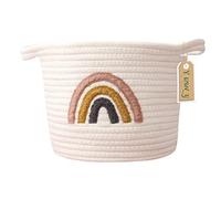 Yiuswoy Cotton Rope Basket Small Woven Storage Basket Rainbow Decorative Basket Organiser for Baby Nursery, Bedroom, Living Room, 20 x 25 cm (White)