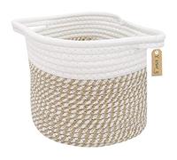 Yiuswoy Woven Cotton Rope Plant Basket Flower Pot Floor Indoor Planters, 20 x 18 cm Storage Basket Organizer Modern Home Décor, Khaki & White
