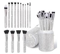 Yivaiks 14 Pcs Silver Bling Makeup Brushes Set Ultra Soft Professional Face Crystal Cosmetics Powder Concealer Eye Shadows Make Up Beauty Tool with Holder