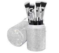 Yivaiks Bling Makeup Brush Holder Travel Crystal Rhinestones Makeup Brush Organizer Case for Brushes, Mascara, Eyebrow Pencils, And Lip Liners - Daily Can Be Split Into 2 For Use - White