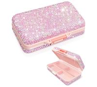 Yivaiks Bling Travel Pill Organizer Crystal Rhinestone 8 Compartments Portable Pill Case Daily Pill Box to Hold Vitamins Small Pill Container for Pocket Purse Medicine Organizer(Pink)