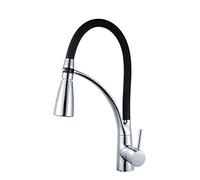 YIVELYYZG High Arc LED Pull-Out Kitchen Faucet with Sprayer, 360°Rotation Stretch Hot and Cold Water Mixer Tap, Single Handl Brass Kitchen Sink Faucet, Shiny Plating