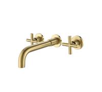 YIVELYYZG Sleek and Sturdy Wall Mounted Bathroom Sink Faucet with Cross Handles Drip-Free Brass Cartridge Brushed Gold Finish