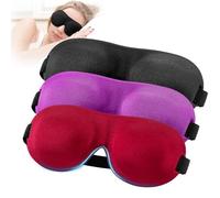 YIVIEW Art Silk 3D Contoured Sleep Mask - Black, Red, Purple (Pack of 3)