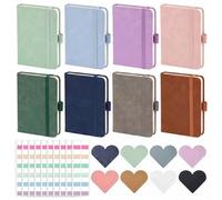 Yivioep 8 Pcs Pocket Notebook Journals Set, Includes 8 Multicolor A7 Notebooks, 8 Heart-Shaped Bookmarks and 120 Pcs Sticky Index Tabs, 100 Pages Mini Notebook with Pen Holder for Work, Travel and