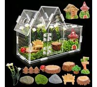 Yivioep Jumping Spider Enclosure Kit, Acrylic House-Shaped Insect Terrarium with Decor Accessories, Clear Micro Habitat for Tarantula, Praying Mantis & Snail (9.4" x 6.7" x 3.9")