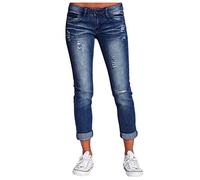 Yivise Women's Ripped Boyfriend Jeans Cute Distressed Jeans Stretch Straight Leg Jeans Pencil Pants with Hole(Dark Blue,Small)