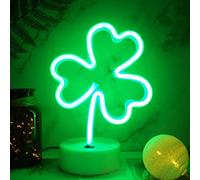 YIVIYAR Clover LED Neon Lamp, Shamrock Decorations for St Patricks Day, USB/Battery Operated Green Neon Lights, Night Light for Bedroom, Festival