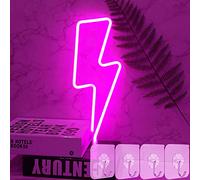 YIVIYAR LED Lightning Bolt Neon Wall Signs for Bedroom - Pink Neon Light Sign Wall Lamp Battery/USB Powered for Home Decor, Christmas, Wedding, Bar, Festive