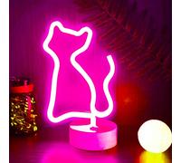 YIVIYAR LED Neon Sign Cat Light, Pink Cat Lights USB/Battery Powered Gift for Girls Bedroom Decor with Base