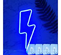 YIVIYAR Lightning Bolt LED Neon Signs Light for Wall Blue LED Neon Light Sign Battery/USB Powered LED Neon Wall Lights Night Lamp with 4PCS Hooks for Room Decor