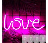 YIVIYAR Pink Neon Light Sign, LED Love Sign with 4 Hooks, Pink Neon Lamp for Bedroom Wall Decor, Battery/USB Operated, Valentine's Day Gift