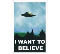 YIVXA Funny Metal Tin Sign I Want to Believe Poster Home Decor Wall Poster Coffee Shop Plate Iron Painting Vintage Novelty Fun Bar Tavern Kitchen Restaurant 12x8 Inch