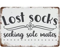 YIVXA Funny Metal Tin Sign Laundry Room Wall Art Laundry Room Decor Poster for Utility Room Lost Socks Seeking Sole Mates for Home Coffee Wall Decor Gift For Women 12x8 inch