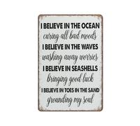 YIVXA Metal Vintage Tin Sign Beach Sign Beach House Decor I Believe in The Ocean Curing All Bad Moods Square Sign Poster Wall Art for Kitchen Garden Bathroom Farm Home Coffee Decor 12x8 inch