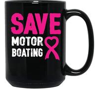 YIVXA Mug 11 oz Coffee Mug Save Motor Boating Funny Breast Cancer Awareness Coffee Mug Ceramic Black