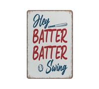 YIVXA Retro Aluminum Tin Sign Baseball Players Decorative Hey Batter Batter Swing Decor Poster Wall Art for Kitchen Garden Bathroom Farm Home Coffee Decor 12x8 inch