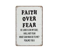 YIVXA Vintage Funny Tin Signs Christian Sign Bible Verse Decor Art Scripture Decor Sign - Faith Over Fear Poster Wall Art for Kitchen Garden Bathroom Farm Home Coffee Decor 12x8 inch