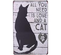 YIVXA Vintage Funny Tin Signs Decor All You Need is Love and a Cat Poster for Bar Music Club Man Cave Room Wall Decor 12x8 inch