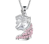 yiwaxice Horse Necklace for Girls Silver Love Heart Pendant Jewelry Birthday Christmas Gifts for Girlfriend Wife Mom Daughter Granddaughter Niece 18" (Pink unicorn)