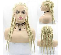 Yiweier 28 inch Long Lace Front Braided Wigs With Baby Hair for Women 5 Twist 613# Blonde Synthetic Frontal Lace Twisted Box Braids Wig