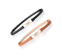 YIWEIYA 2 Pack Womens Faux Leather Skinny Belt Skinny PU Leather Adjustable Slim Thin Waistband Belts with Metal Buckle for Ladies Jean Dress Slim Belt (Black a & Light Brown)