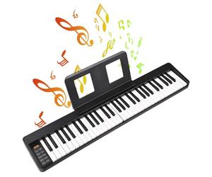 YIWENG 61-Key Foldable Electronic Piano Multifunctional Electronic Organ 61 Keys Sensitive Piano Keyboard with LCD Display Built-in Rechargeable Battery BT Connectivity Portable Musical Instrument Dig