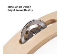 YIWENG 8 Inch Tambourine for Adults Pleasant Jingle Sound Hand Cranked Bell Rings Wooden Natural Color Metal Bell Sound Percussion Instruments Home School Party Supplies Single Row Wooden Tambourine