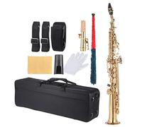 YIWENG Brass Straight Soprano Sax Saxophone Bb B Flat Woodwind Instrument Natural Shell Key Carve Pattern with Carrying Case Gloves Cleaning Cloth Straps Cleaning Rod