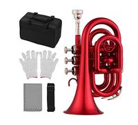 YIWENG Mini Pocket Trumpet Bb Flat Brass Material Wind Instrument with Mouthpiece Gloves Cleaning Cloth Carrying Case