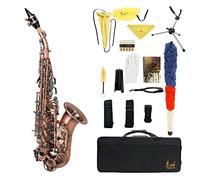 YIWENG Saxophone,Red Antique Soprano Saxophone Bb Key Woodwind Instrument Brass Material with Carrying Case Sax Stand Reed Gloves ing Cloth Brush Sax Strap Mouthpiece Brush,Bb Key Saxophone