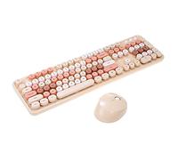 YIWENG Sweet Keyboard Mouse Combo Mixed Color 2.4G Wireless Keyboard Mouse Set Circular Suspension Key Cap for PC Laptop Light Brown,Wireless Keyboard Mouse Combo