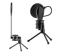 YIWEOG Desktop Microphone Tripod Stand Foldable Mic Stand with Shock Mount Portable Mic Holder Double-Net Pop Filter Gooseneck for Podcasts Internet Chat Meetings Lectures Online Show
