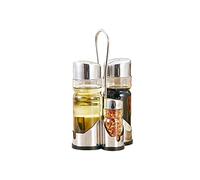 YIWEOG Flavoring Bottle Seasoning Bottle Set Condiment Holder Seasoning Rack Four-in-One Oil Vinegar Dispensers Salt Pepper Shakers Glass Cruet Set with Convenient Caddy Stand Stainless Steel Tops