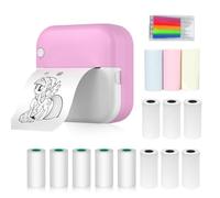 YIWEOG Mini Thermal Printer Multifunction Portable Sticker Maker Instant Photo Inkless Printing Support BT Connection for Smartphone with 9 Paper Rolls 57mm + 5 Self-Adhesive Paper Rolls + 6pcs Color