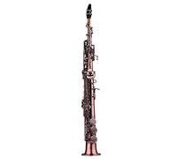YIWEOG Professional Brass Straight Bb Soprano Saxophone Nickel Plated Sax Woodwind Instrument Carve Pattern with Case Gloves Cleaning Cloth Straps Brush (Red)