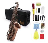 YIWEOG Professional Red Bronze Bend Eb E-flat Alto Saxophone Sax Abalone Shell Key Carve Pattern with Case Gloves Cleaning Cloth Straps Brush