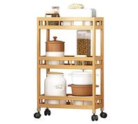 YIWEOG Spice Rack 3-Tier Slim Storage Cart of High Mountain Solid Bamboo Kitchen Organizer Slide-Out Mobile Storage Cart Rolling Pantry Shelf Kitchen Shelving Unit Utility Cart